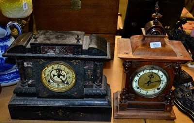 Lot 449 - A striking mantel clock and a striking black slate mantel clock