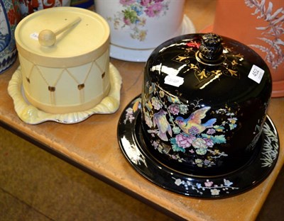 Lot 452 - Two stilton cheese dishes, one in the form of a drum, the other painted in bright enamels