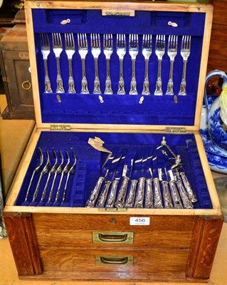 Lot 456 - A canteen of silver plated Kings pattern flat wear in fitted oak case