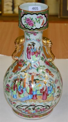 Lot 465 - A 19th century Canton famille rose twin-handled vase decorated with figures and butterflies (a.f.)