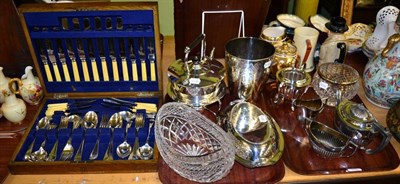 Lot 467 - A group of assorted silver plated items including a kettle on stand by William Hutton & Sons;...