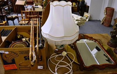 Lot 1014 - A quantity of collectables including a horse doorstop, Chinese wooden stands, Smiths lantern...