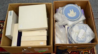 Lot 1034 - A large collection of approximately twenty four Wedgwood blue jasperware Christmas plates including