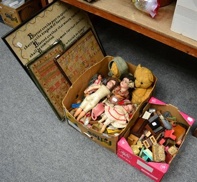 Lot 1036 - Assorted toys and accessories including a SFBJ 60 doll, Armand Marseille 370 bisque head doll...