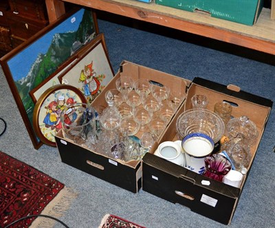 Lot 1040 - Two boxes of assorted ceramics and glass including Beswick Cast Iron Monarch model, Wedgwood...