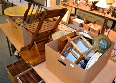 Lot 1067 - A group of kitchenalia including enamel flour bin, terracotta bread dough bowl, tins etc