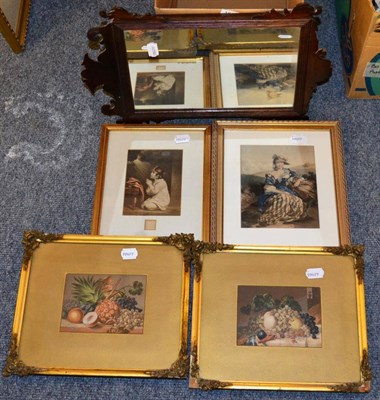 Lot 1068 - A Regency mahogany fret cut wall mirror and a collection of Baxter prints