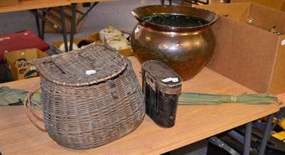 Lot 1071 - A pair of Carl Zeiss Jena binoculars, a wicker fishing creel containing three Scarborough reels and