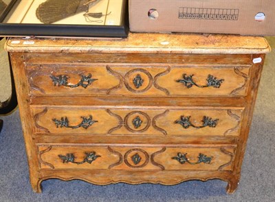 Lot 1094 - A French painted commode, 18th/19th century, marbled top, three long drawers, gilt metal...