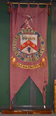 Lot 1098 - A Darlington Town Council banner with the motto Insignia Burgi de Darlington on a wooden case