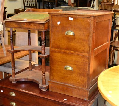 Lot 1106 - Early 20th century stained three drawer plan chest, together with a 1920's oak two drawer...