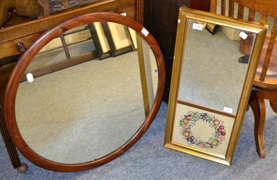 Lot 1112 - A reproduction six drawer leather effect chest of drawers, a teak framed circular mirror and a...