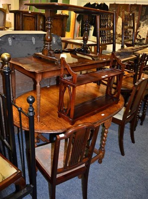 Lot 1114 - A group of furniture comprising a 1920s oak gateleg table, three occasional chairs, two coffee...