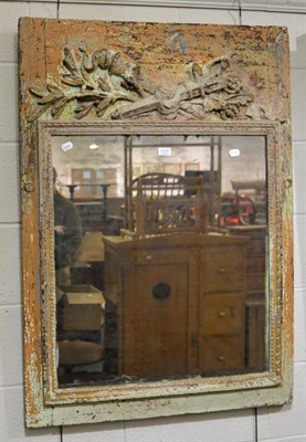 Lot 1137 - A French trumeau mirror, 19th century, relief moulding, shabby chic finish, 112cm by 81cm