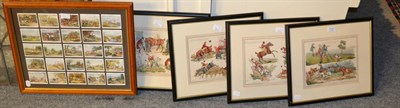 Lot 1141 - After H Alken, a set of four hand coloured engravings together with a framed set of cigarette...