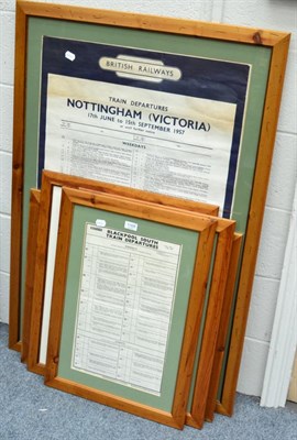 Lot 1169 - Four British Rail posters relating to train timetables and a LMS Kettering poster (5)