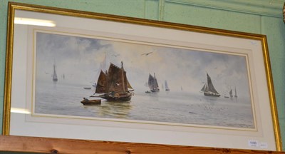 Lot 1180 - Charles S Motram (fl. 1876 - 1903) fishing vessels in a calm, watercolour