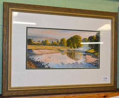 Lot 1186 - Peter Allis, Wensleydale with River Ure and Castle Bolton in the background, watercolour and...