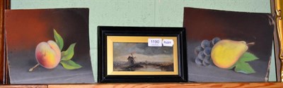 Lot 1190 - Attributed to Josephine Bowes, a pair of still life pastels together with an oil landscape