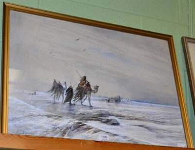 Lot 1199 - Elijah Walton, Camels on the beach, watercolour