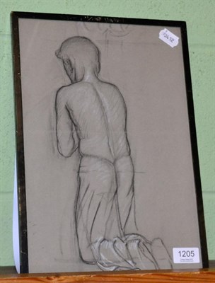 Lot 1205 - Attributed to Sidney H Meteyard RBSA (1868-1947) kneeling figure, charcoal, heightened in white...