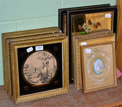 Lot 1207 - A set of four seasons engravings, a pair of painted mirrors, a pair of watercolour portraits...