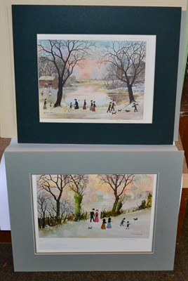 Lot 1210 - After Helen Bradley 'Going Home Through the Snow', signed in pencil, a colour reproduction,...