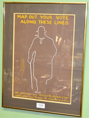 Lot 1226 - Victor Hicks, ";Map out your vote along these lines";, watercolour on brown paper