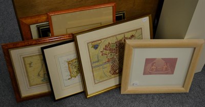 Lot 1230 - A collection of reproduction maps including Dublin & Australia; with other prints, framed and...