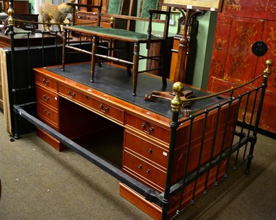 Lot 1268 - A brass and green painted double bedframe