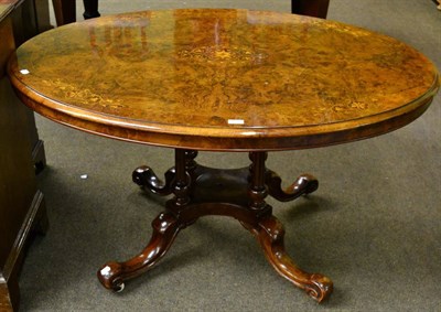 Lot 1288 - A Victorian burr walnut inlaid oval loo table