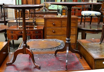 Lot 1291 - A mahogany circular dish topped tripod table together with an Edwardian inlaid mahogany oval topped