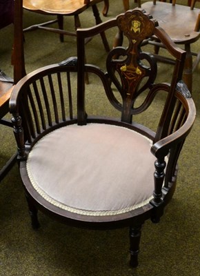 Lot 1305 - A Victorian occasional chair with inlaid decoration stamped CVS (possibly Cornelius V Smith)