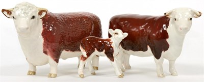 Lot 63 - Beswick Cattle Comprising: Hereford Bull, Second Version, model No. 1363B, Hereford Cow, model...
