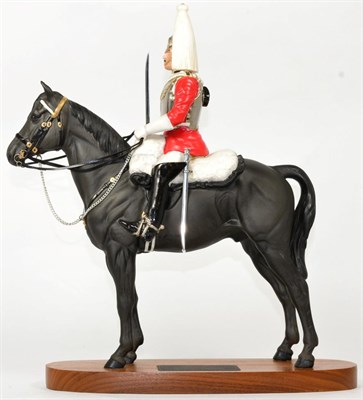 Lot 64 - Beswick Connoisseur Lifeguard, Style Two with Sword, model No. 2562, black matt, on wood base