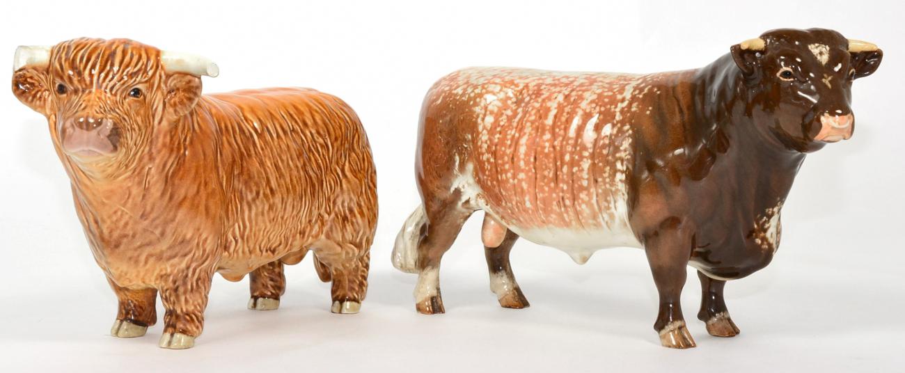 Lot 66 - Beswick Dairy Shorthorn Bull Ch. ";Gwersylt Lord Oxford 74th";, model No. 1504, brown and white...