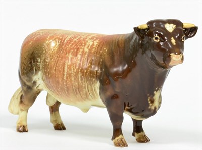 Lot 67 - Beswick Dairy Shorthorn Bull Ch. 'Gwersylt Lord Oxford 74th', model No. 1504, brown with cream...