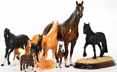 Lot 73 - Beswick Horses and Foals Comprising: Large Hunter, Second Version, model No. 1734, brown gloss;...