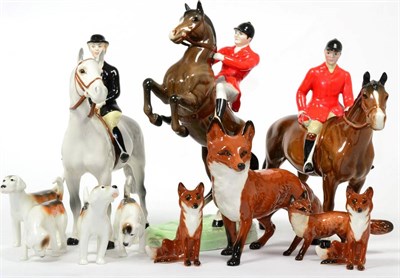 Lot 75 - Beswick Hunting Group Comprising: Huntsman (Style Two - Standing), model No. 1501, brown gloss,...
