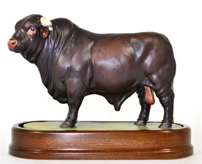 Lot 122 - Royal Worcester Santa Gertrudis Bull ";Prince";, model No. RW3702 by Doris Lindner, on wooden...