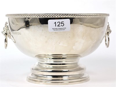 Lot 125 - A twin handled silver pedestal bowl, C J Vander, Sheffield 2003, with drop ring lion mask...