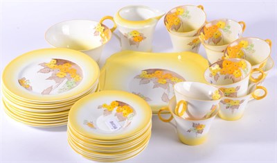 Lot 136 - Shelley Oxford Yellow ";Phlox"; pattern part tea set comprising ten cups, twelve saucers,...