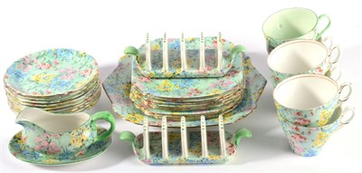 Lot 144 - Shelley Melody breakfast set comprising six cups, nine saucers, eight side plates, milk jug...