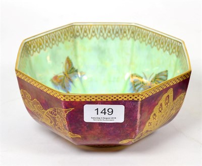 Lot 149 - A Wedgwood lustre octagonal bowl, decorated with butterflies, gilt Portland factory mark and Z4827
