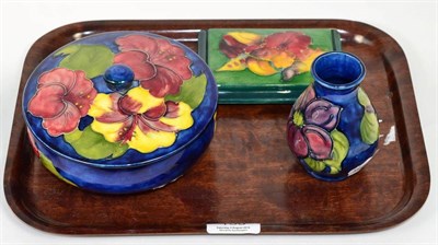 Lot 150 - Walter Moorcroft powder bowl, a small vase and a box lid (3)