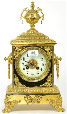 Lot 169 - A late 19th century gilt brass mantel clock, Arabic dial (a.f.) eight day movement