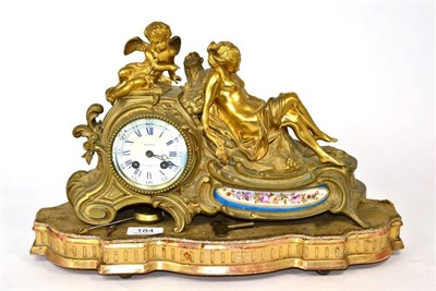 Lot 184 - A French porcelain mounted ormolu figural mantel clock, the dial signed ";Bollotte, Rue Vivienne 33