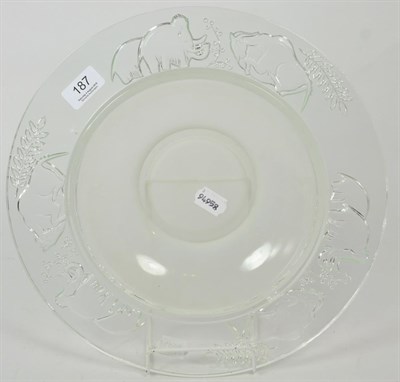 Lot 187 - A French Verlys Art Deco clear glass charger, prehistoric pattern, marked