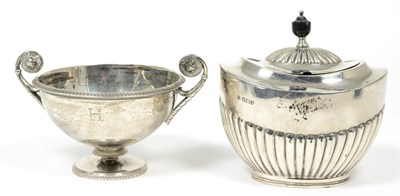 Lot 192 - A late Victorian silver tea caddy, Sheffield 1899; and a twin handled silver pedestal bowl...