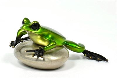 Lot 201 - Tim Cotterill ";Frogman";, a limited edition enamelled bronze model of a frog sat on a pebble,...